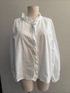 Zara White Ruffle Poplin Blouse Large